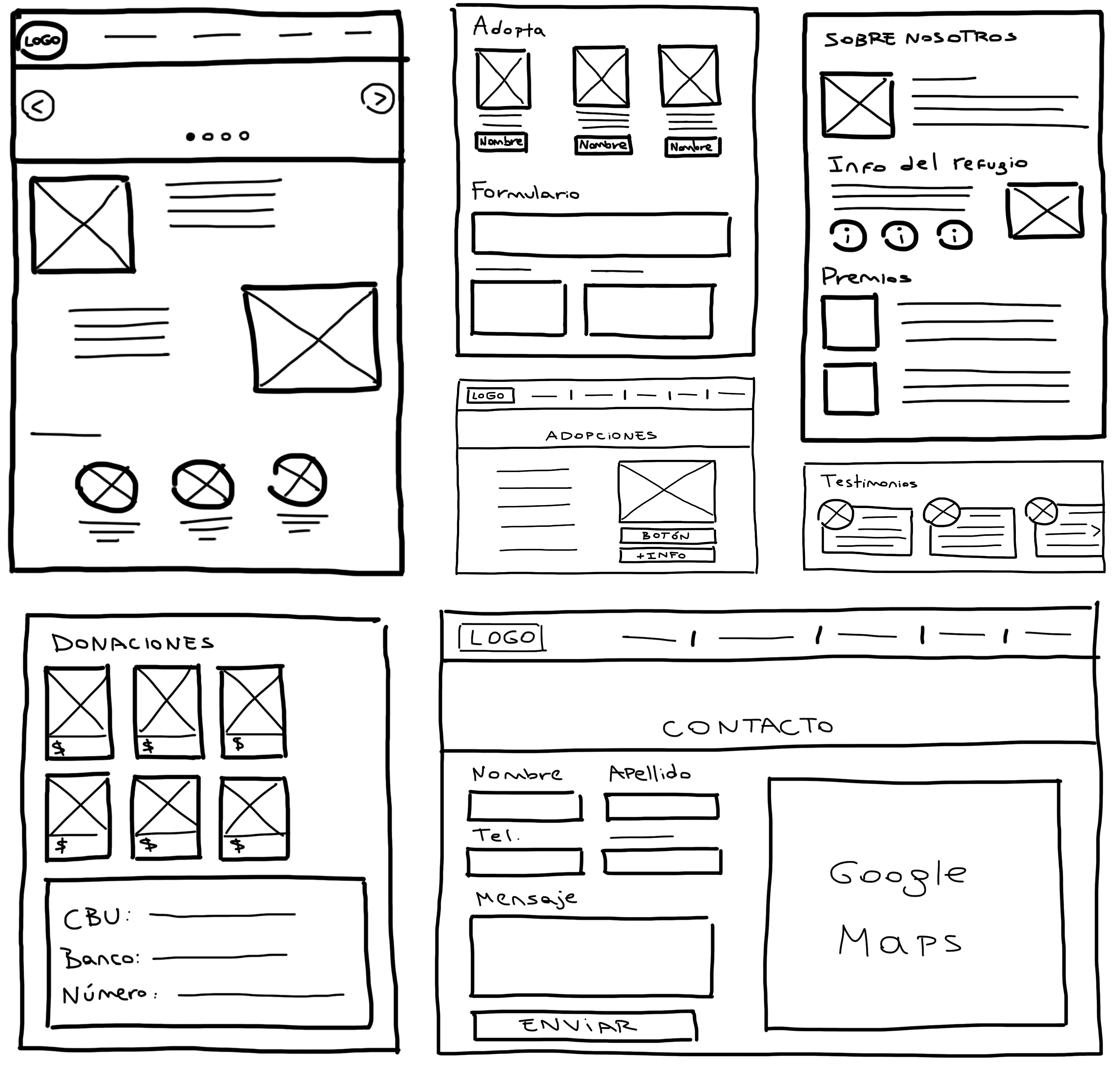 Wireframes de baja fidelidad de Emilia Rescata