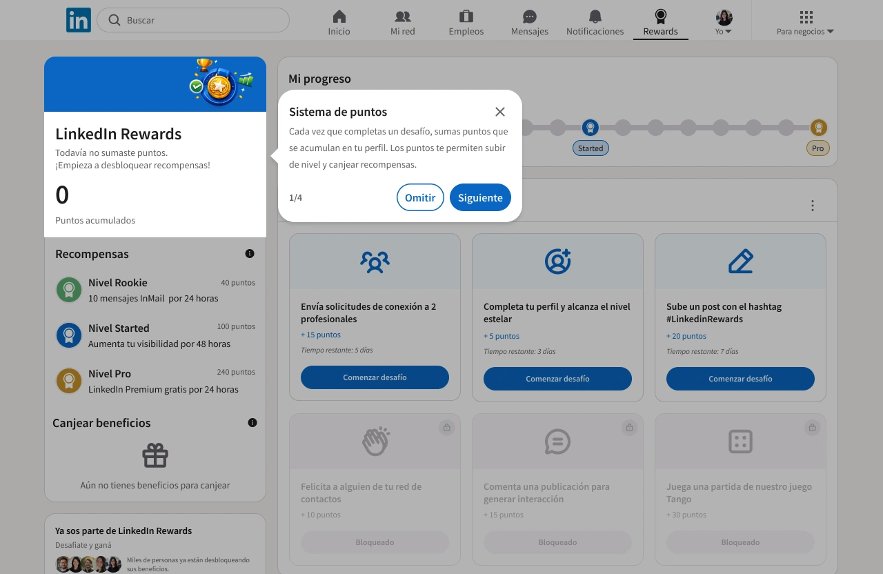 LinkedIn Rewards — paso 1/4: Sistema de puntos