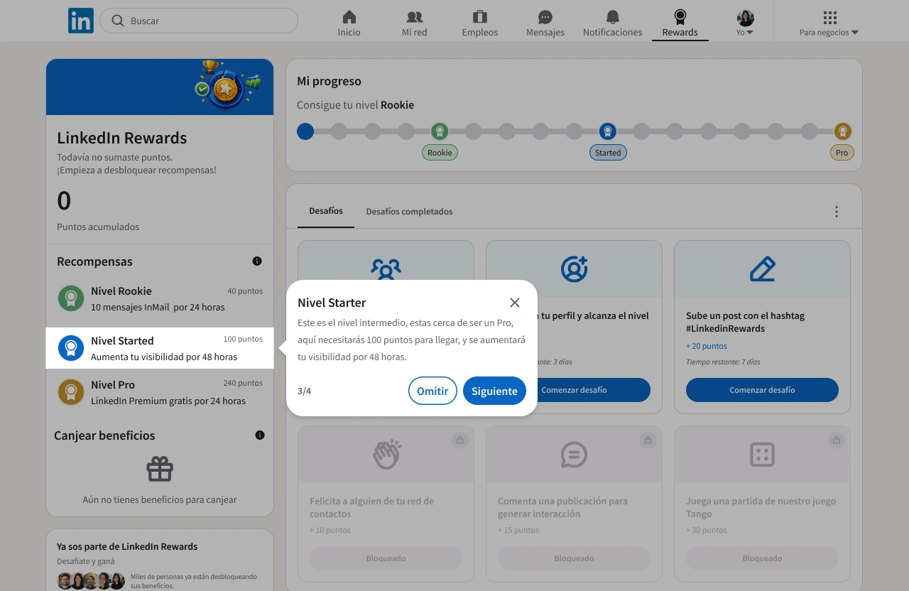 LinkedIn Rewards — paso 3/4: Nivel Starter