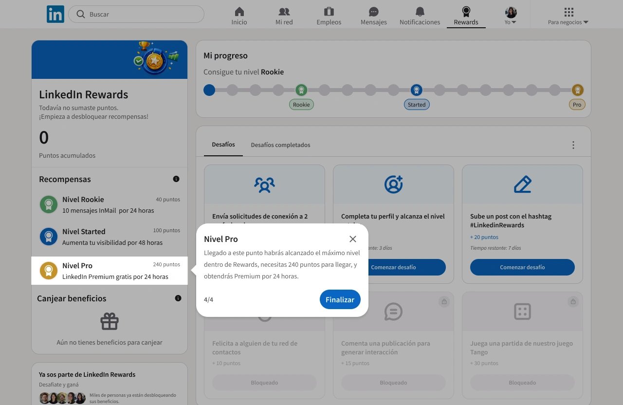 LinkedIn Rewards — paso 4/4: Nivel Pro