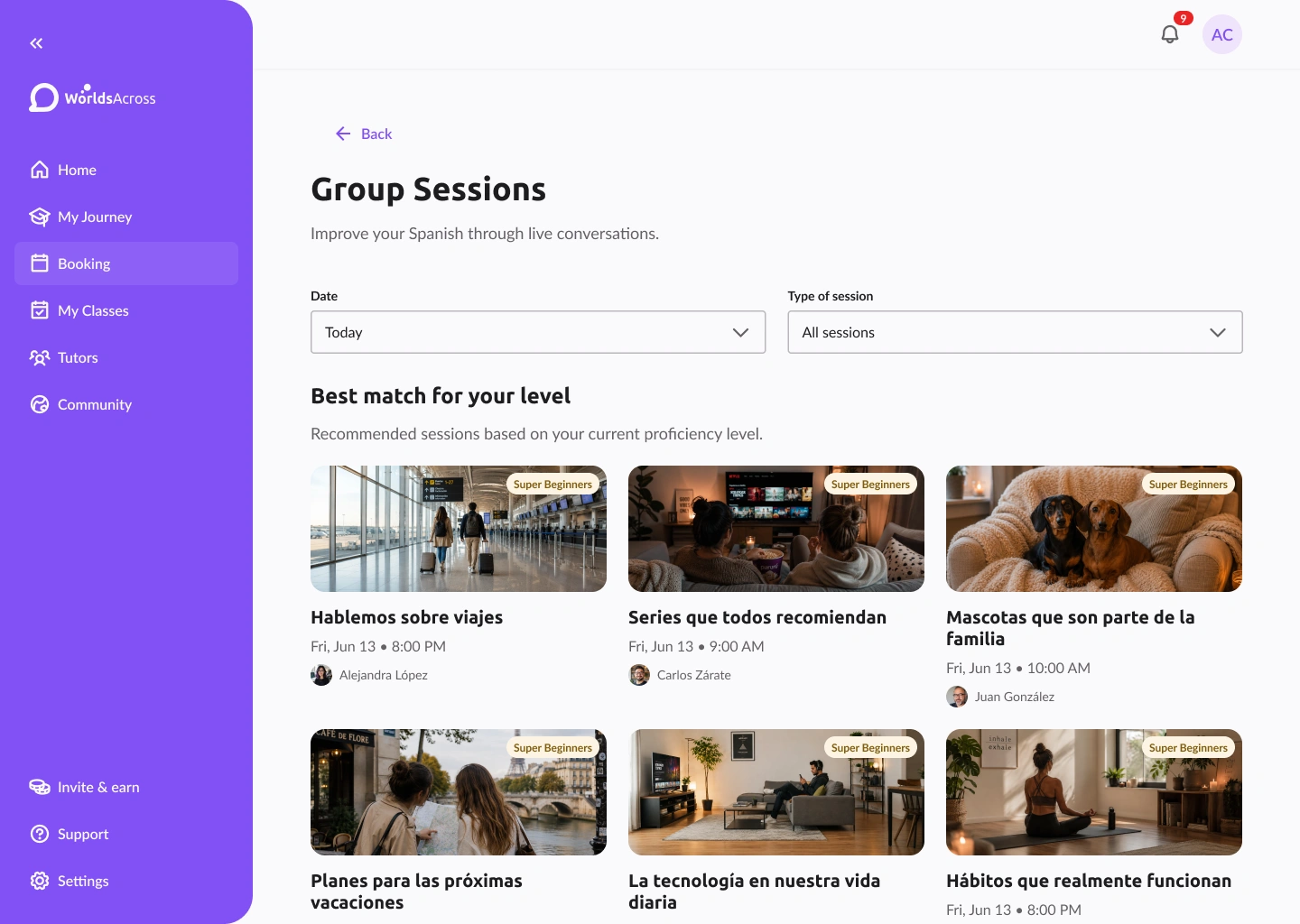Group Sessions rediseñado