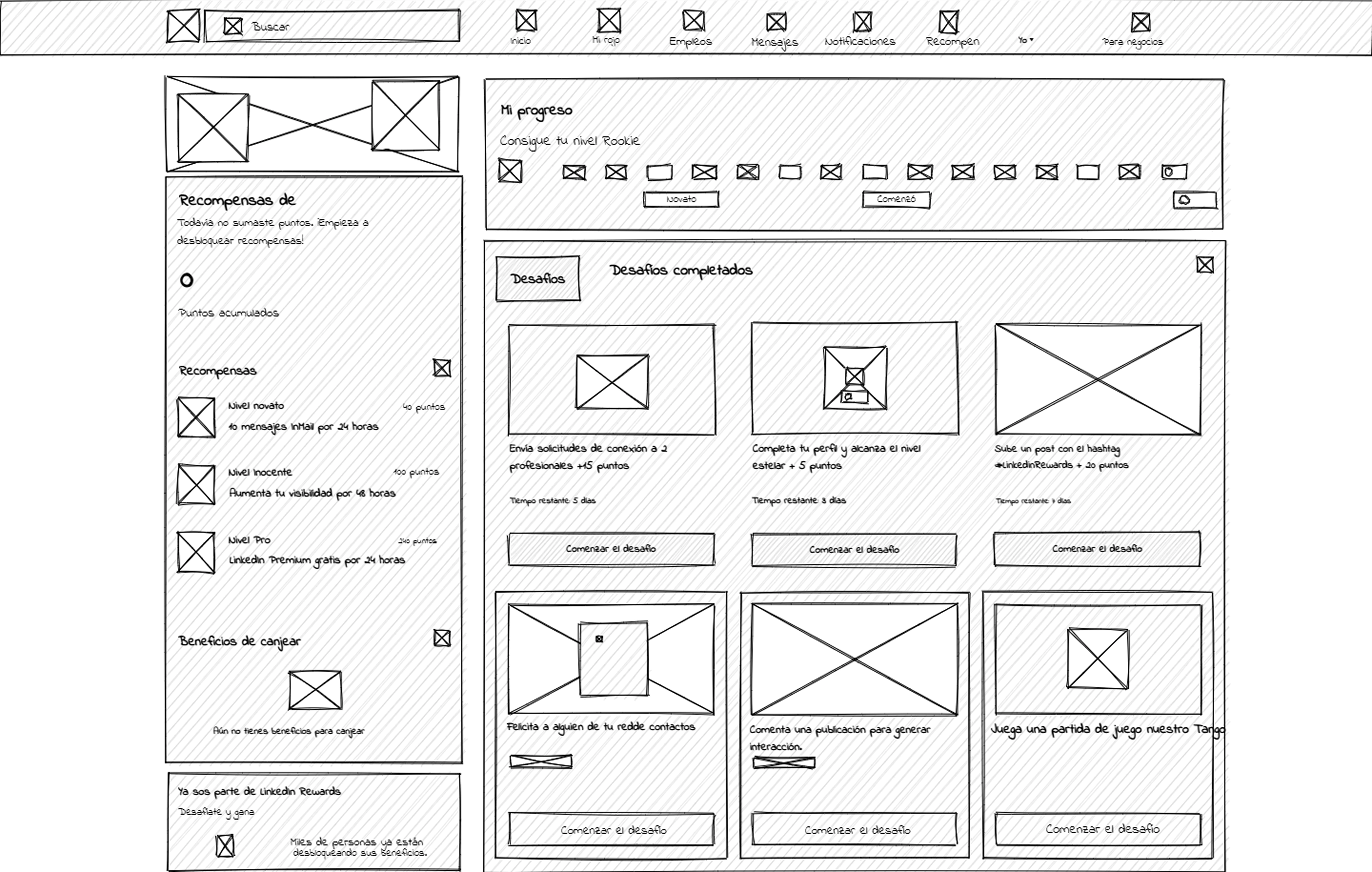 Rewards — wireframe baja fidelidad